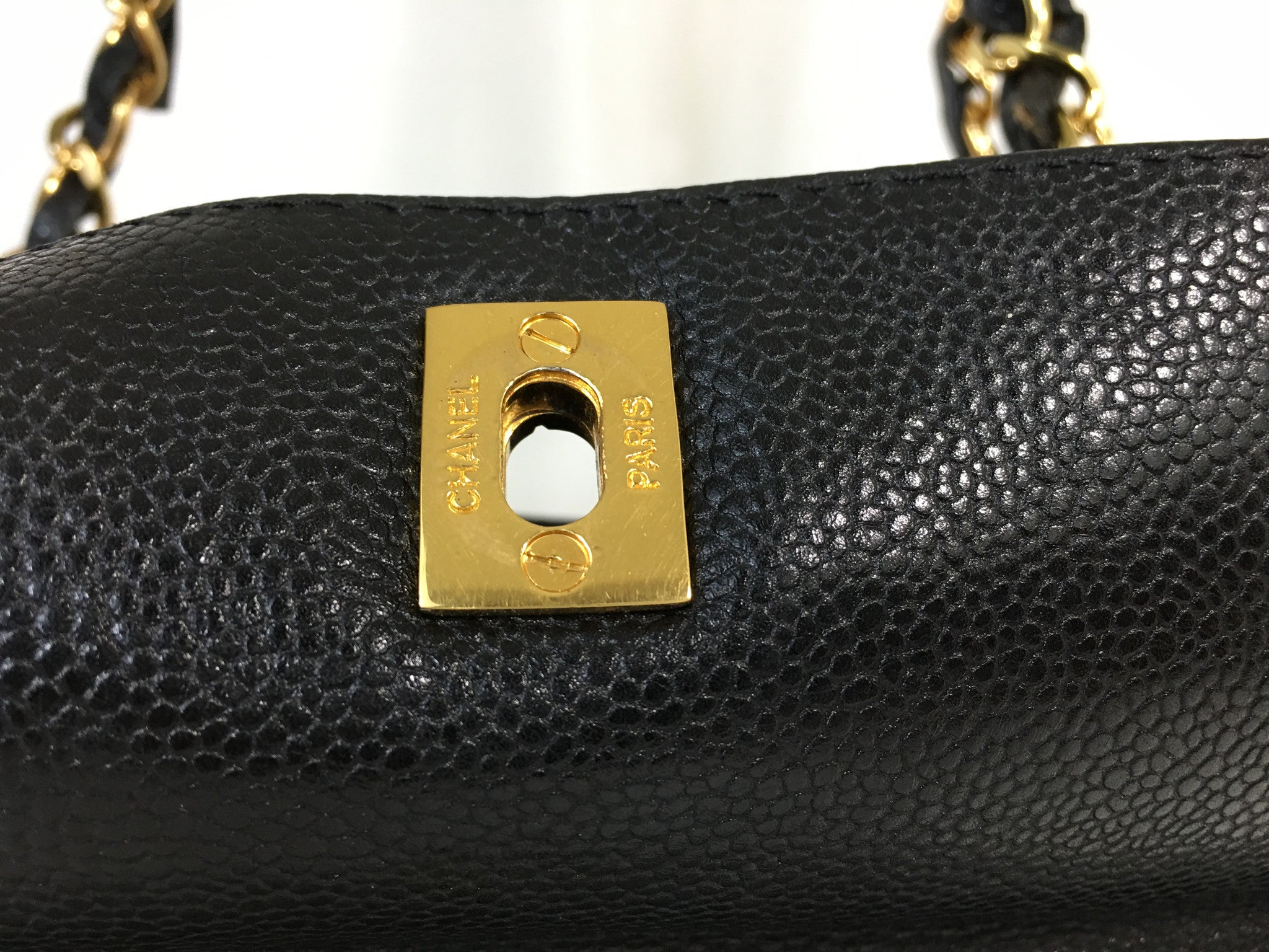 CHANEL Caviar Black Timeless CC Two-Sided Chain Shoulder Bag