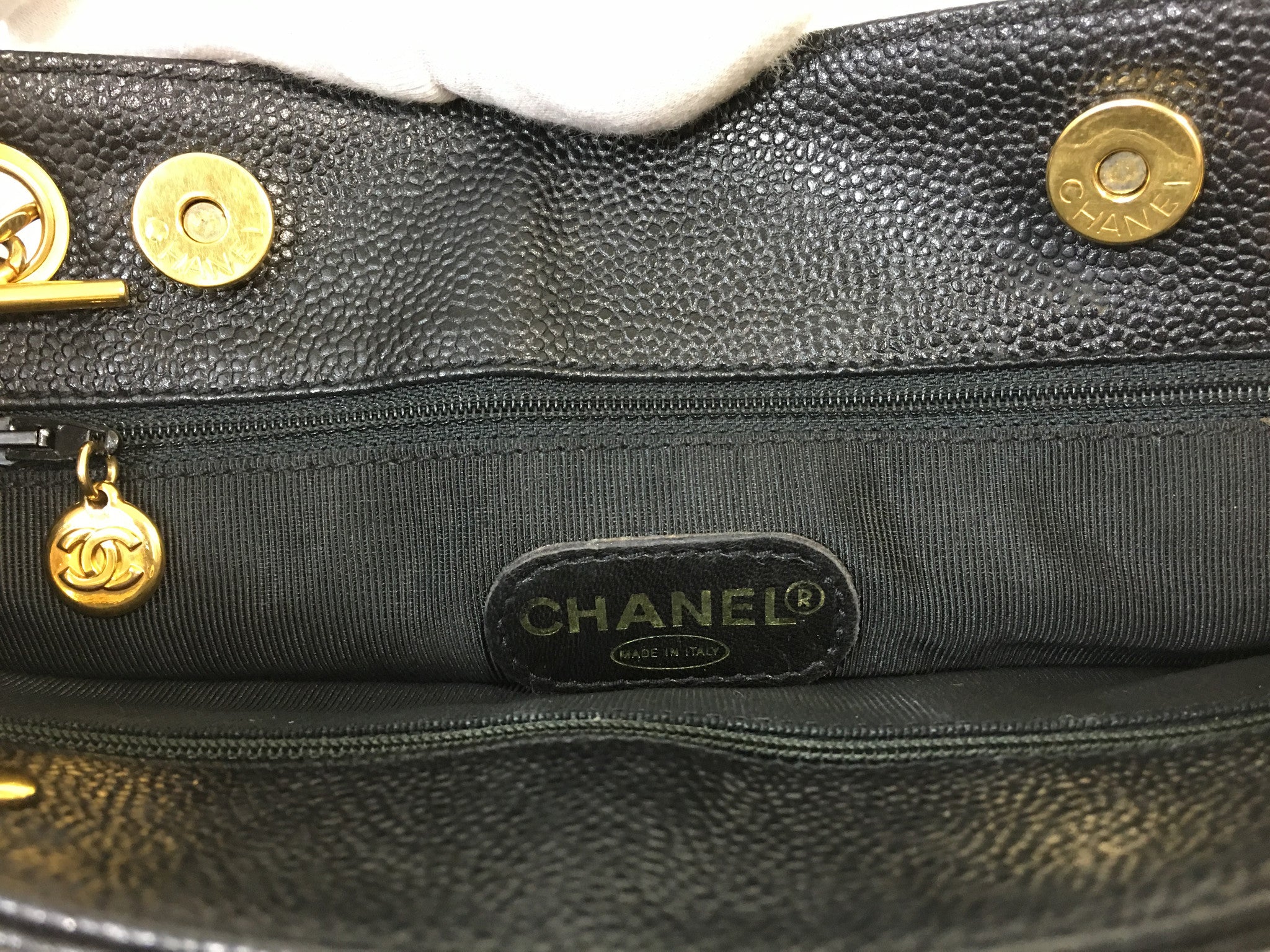 CHANEL Caviar Black Timeless CC Two-Sided Chain Shoulder Bag