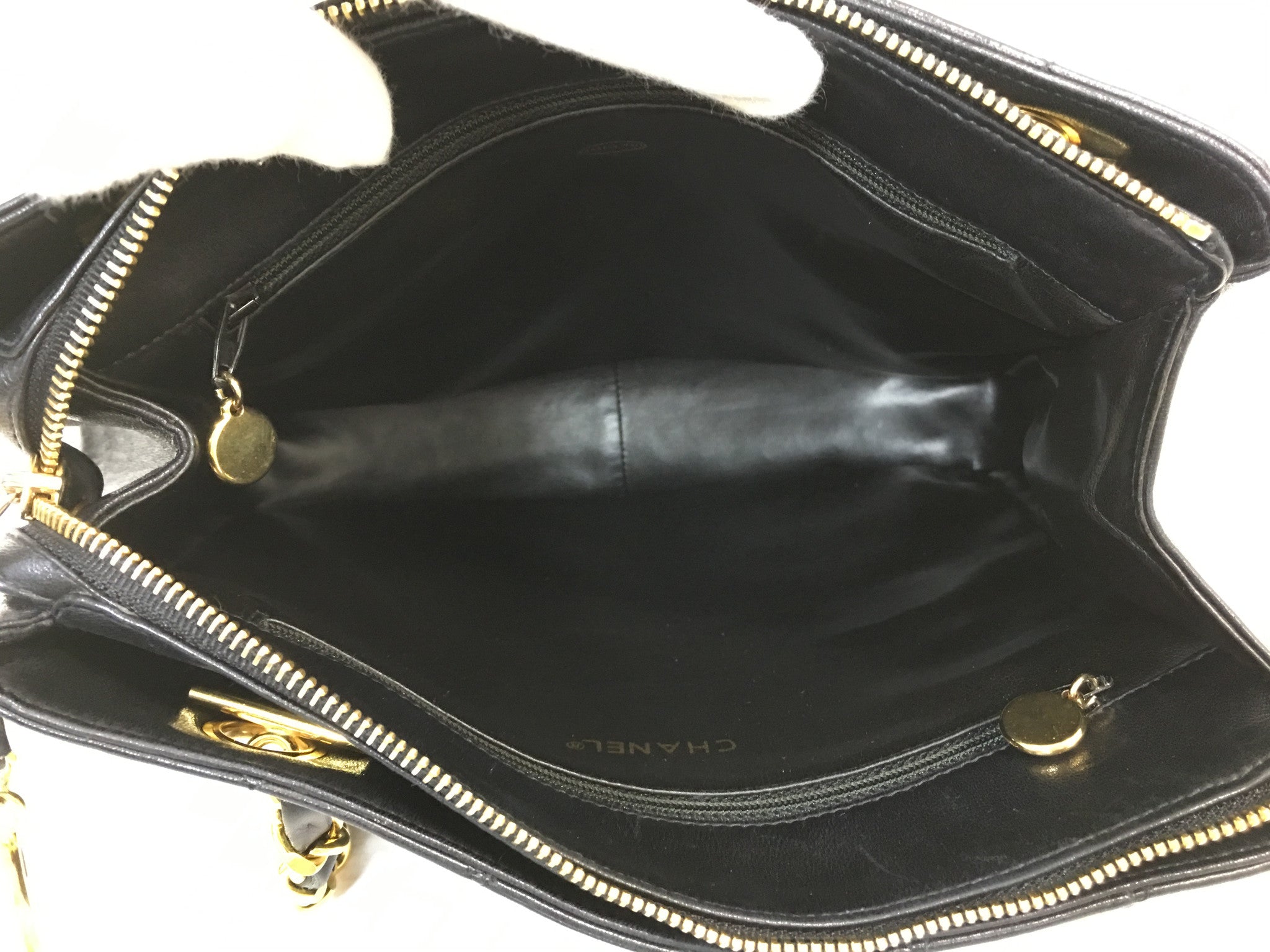 CHANEL Black Lambskin Quilted CC Charm Shoulder Bag