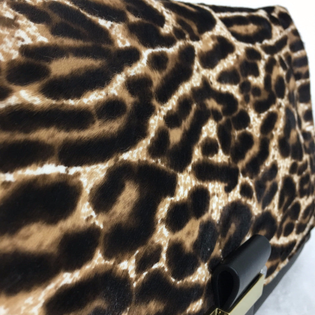 LANVIN Black Leopard Pony Hair Flap Clutch