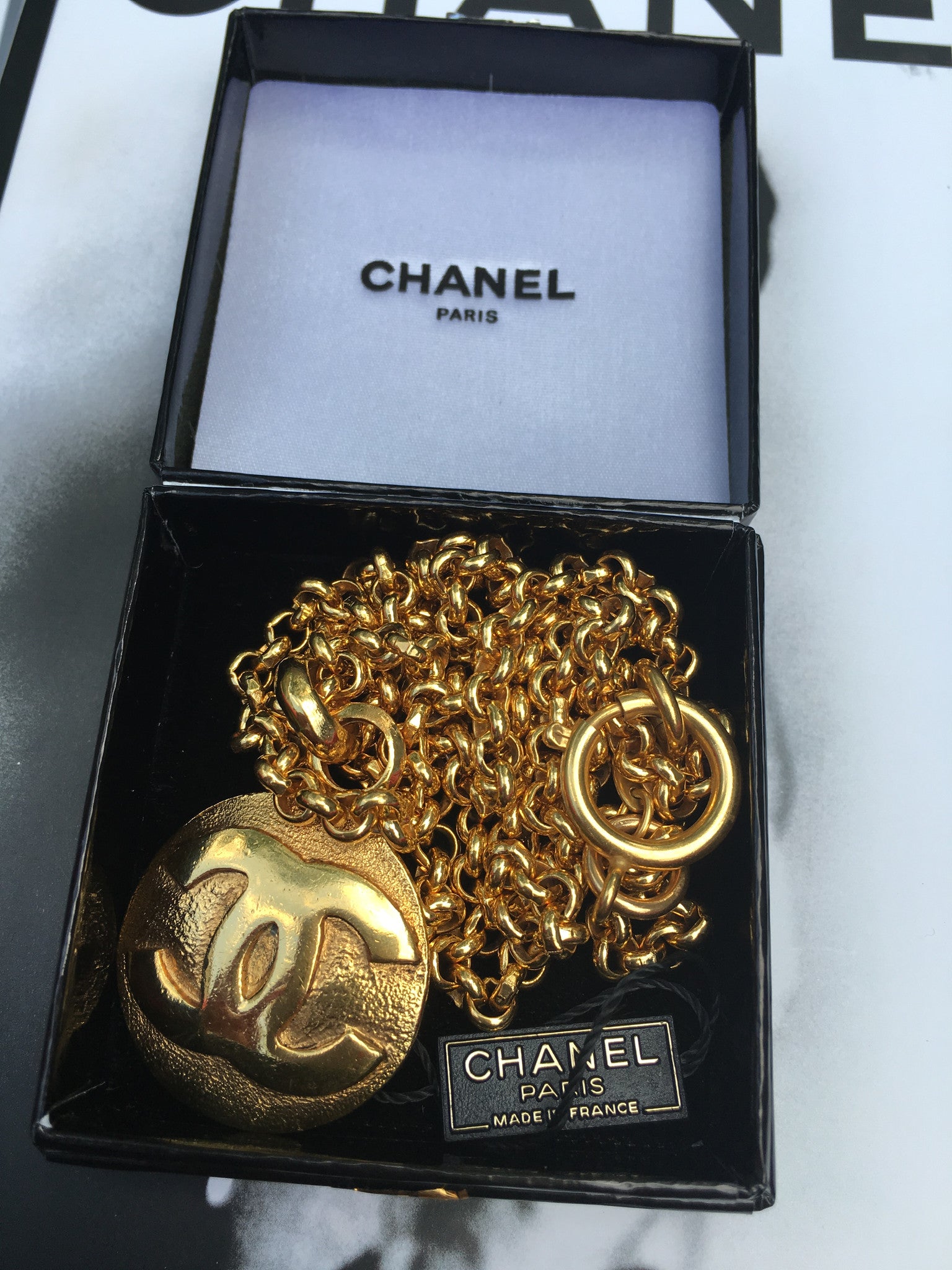 CHANEL Gold Necklace with CC Pendant
