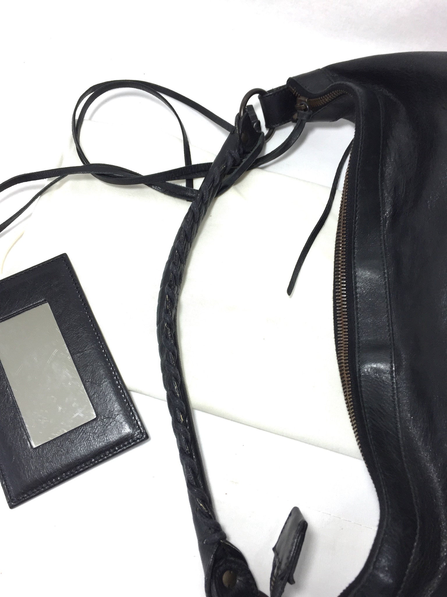 BALENCIAGA Black Leather Shoulder Hobo Bag