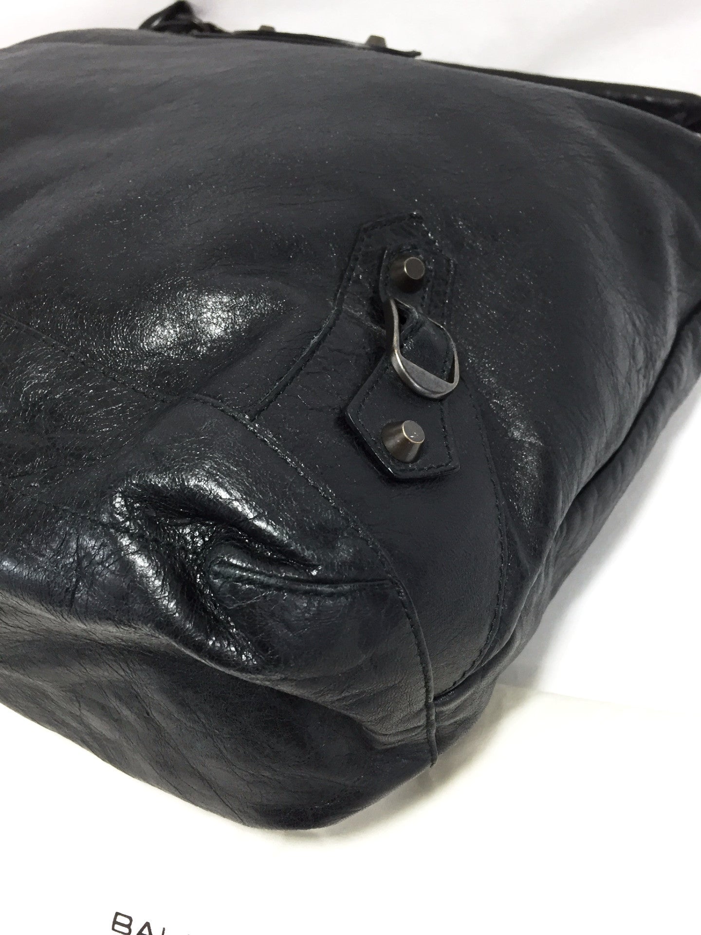 BALENCIAGA Black Leather Shoulder Hobo Bag