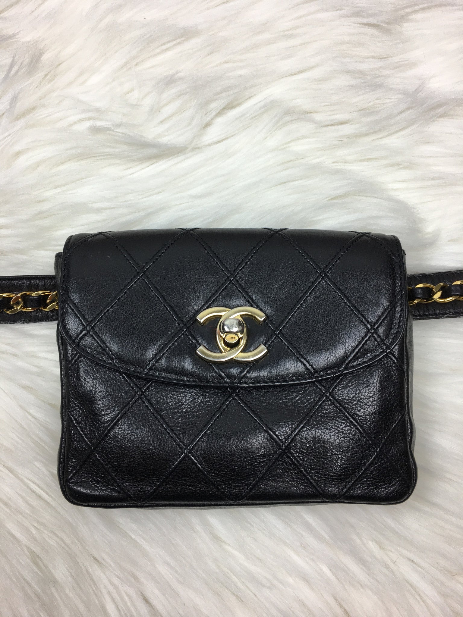 CHANEL Black Lambskin Quilted Bum Bag (Waist Bag)