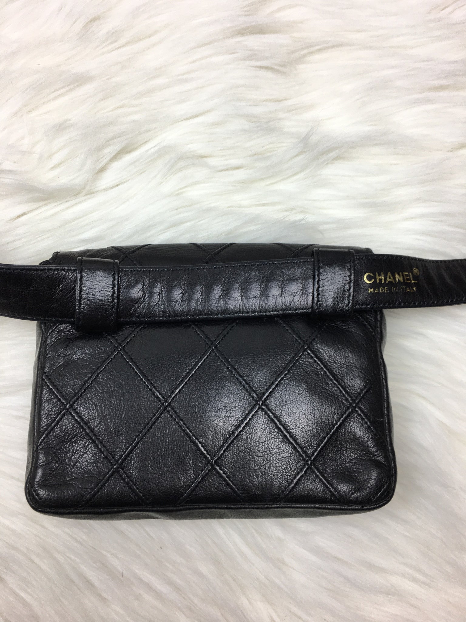 CHANEL Black Lambskin Quilted Bum Bag (Waist Bag)