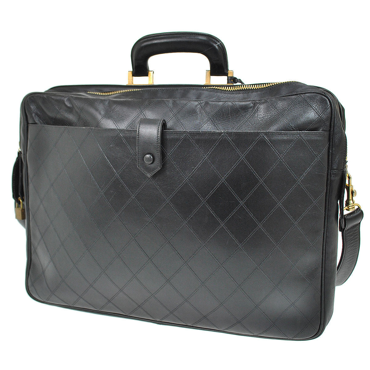 CHANEL Black Lambskin Quilted Messenger Travel Bag