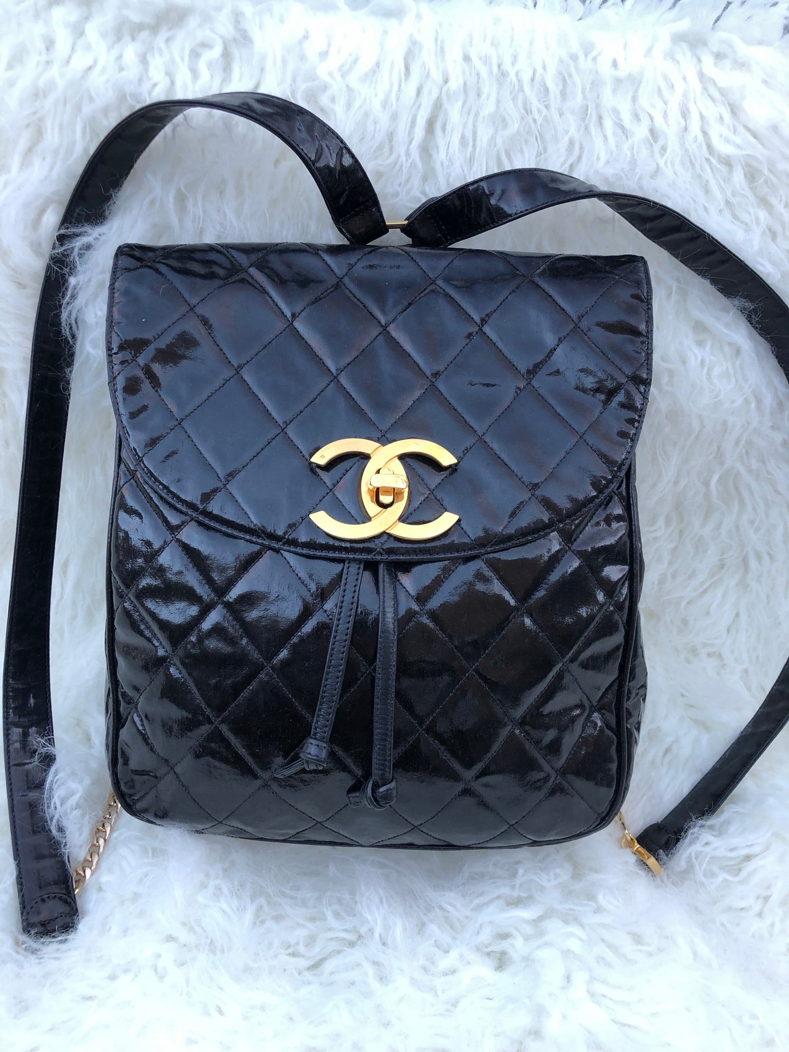 CHANEL Black Vinyl Backpack