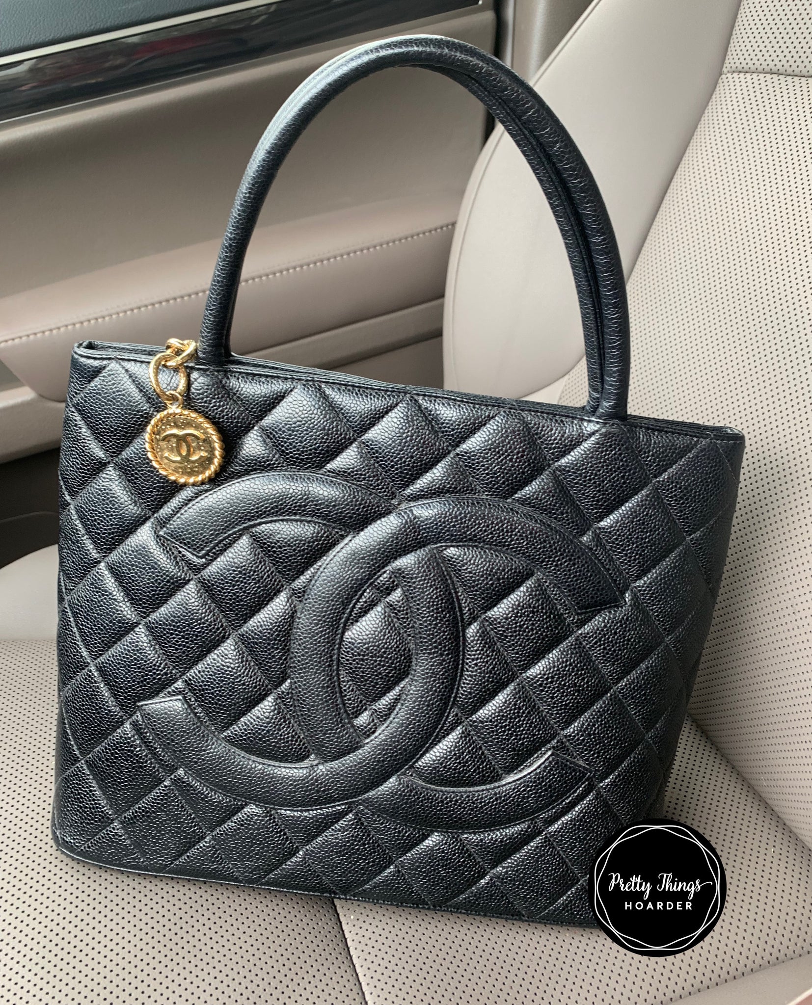 CHANEL Black Caviar Leather Medallion Tote