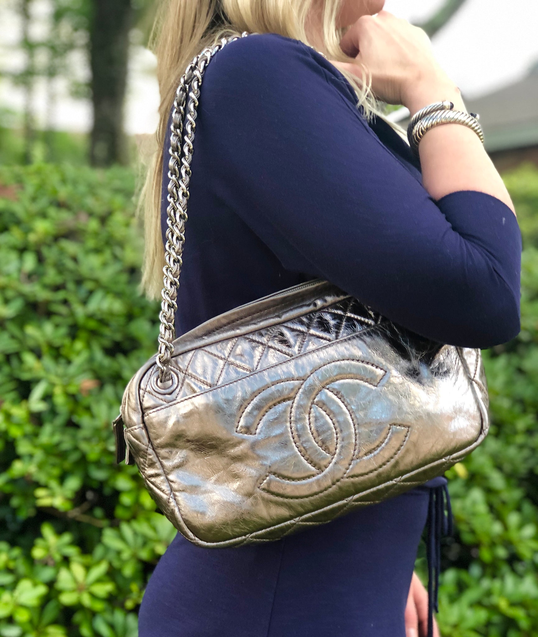 CHANEL Metallic Silver Handbag